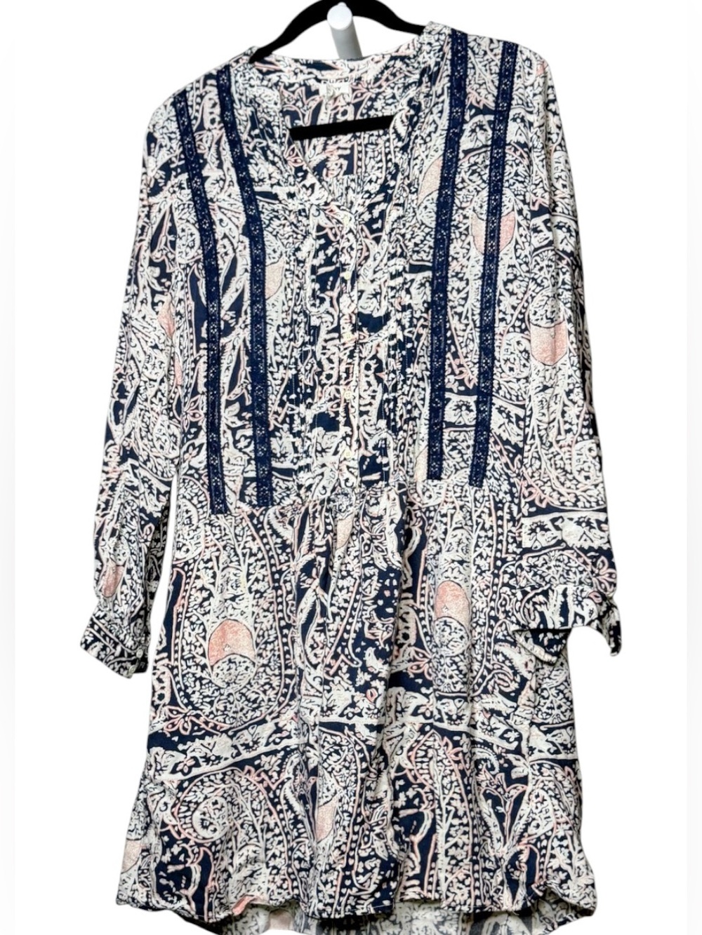 Haus of H Blue and Cream Paisley Tunic Dress